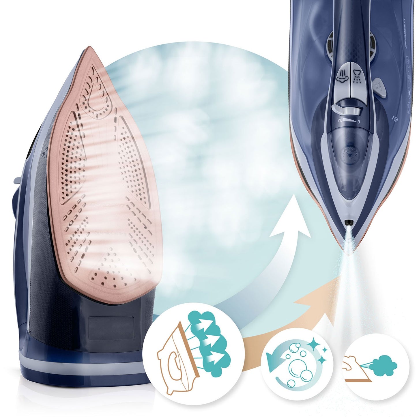 Steam Iron 3000W, Ceramic Soleplate, Vertical Use