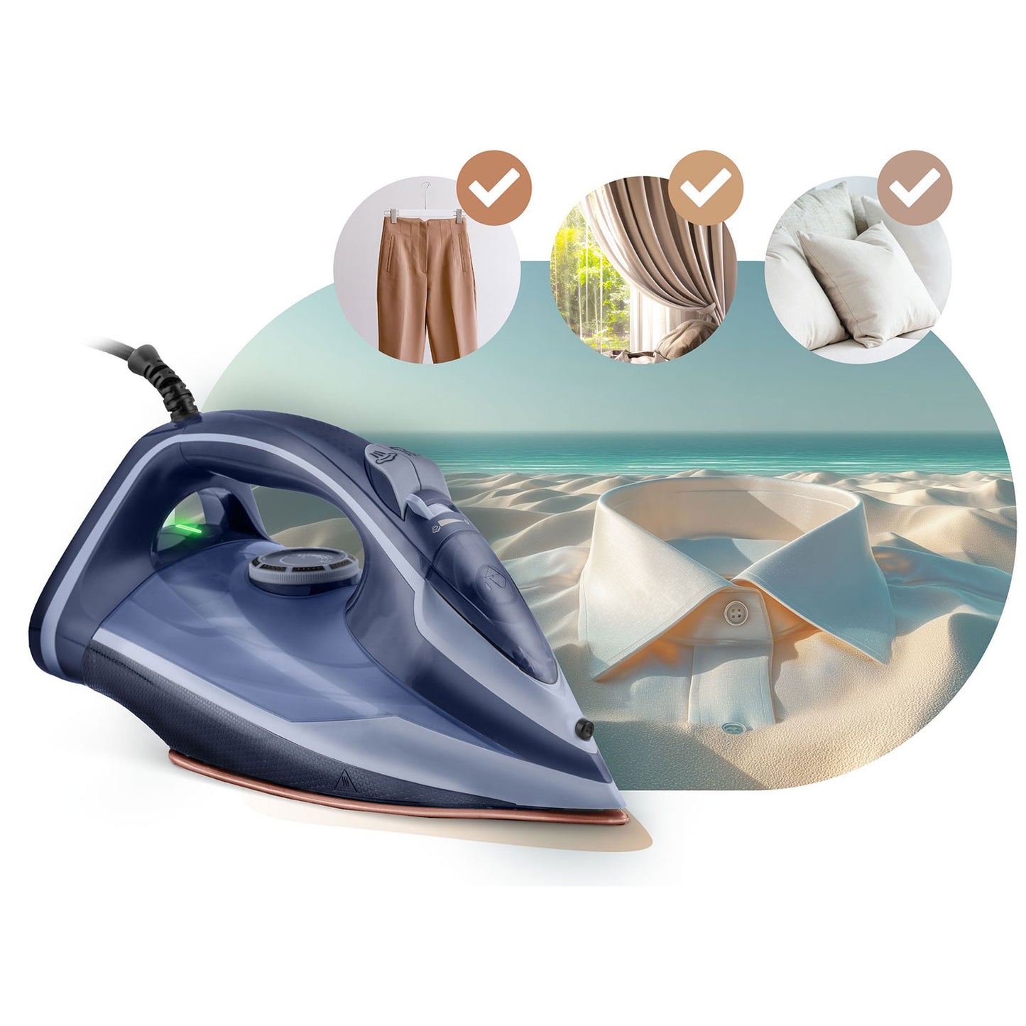 Steam Iron 3000W, Ceramic Soleplate, Vertical Use