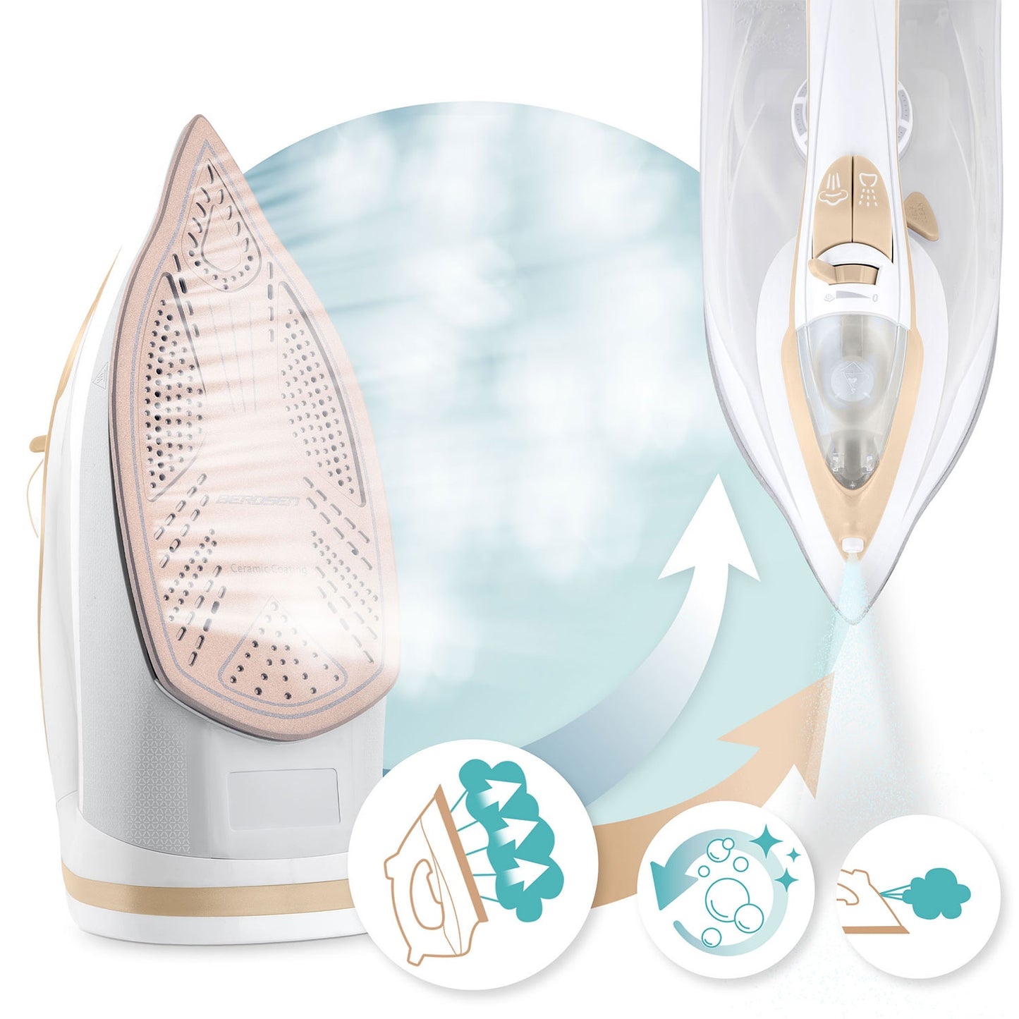 Steam Iron 3000W, Ceramic Soleplate, Vertical Use