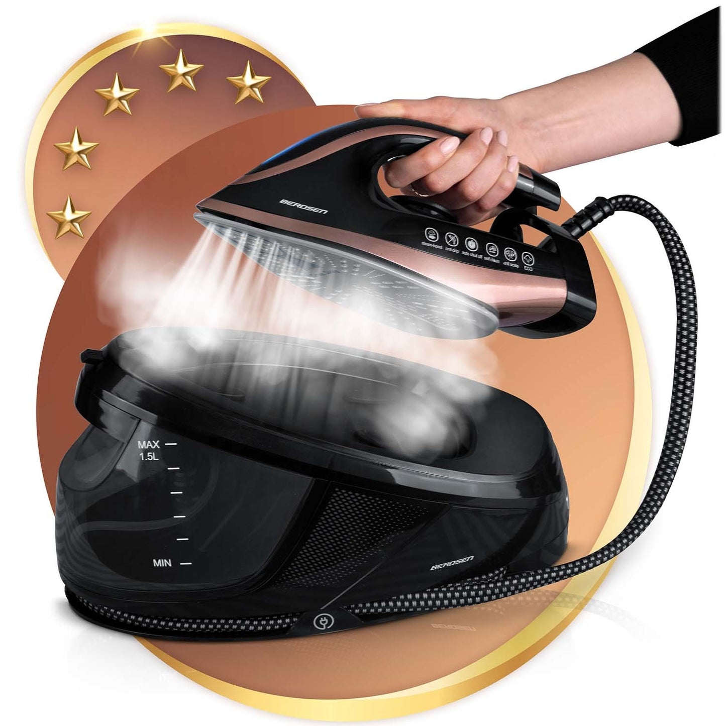 Steam Iron Station, 3000W, Ceramic Soleplate, 1.5L Tank
