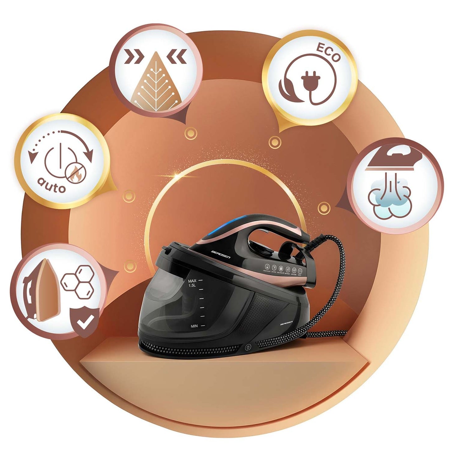 Steam Iron Station, 3000W, Ceramic Soleplate, 1.5L Tank