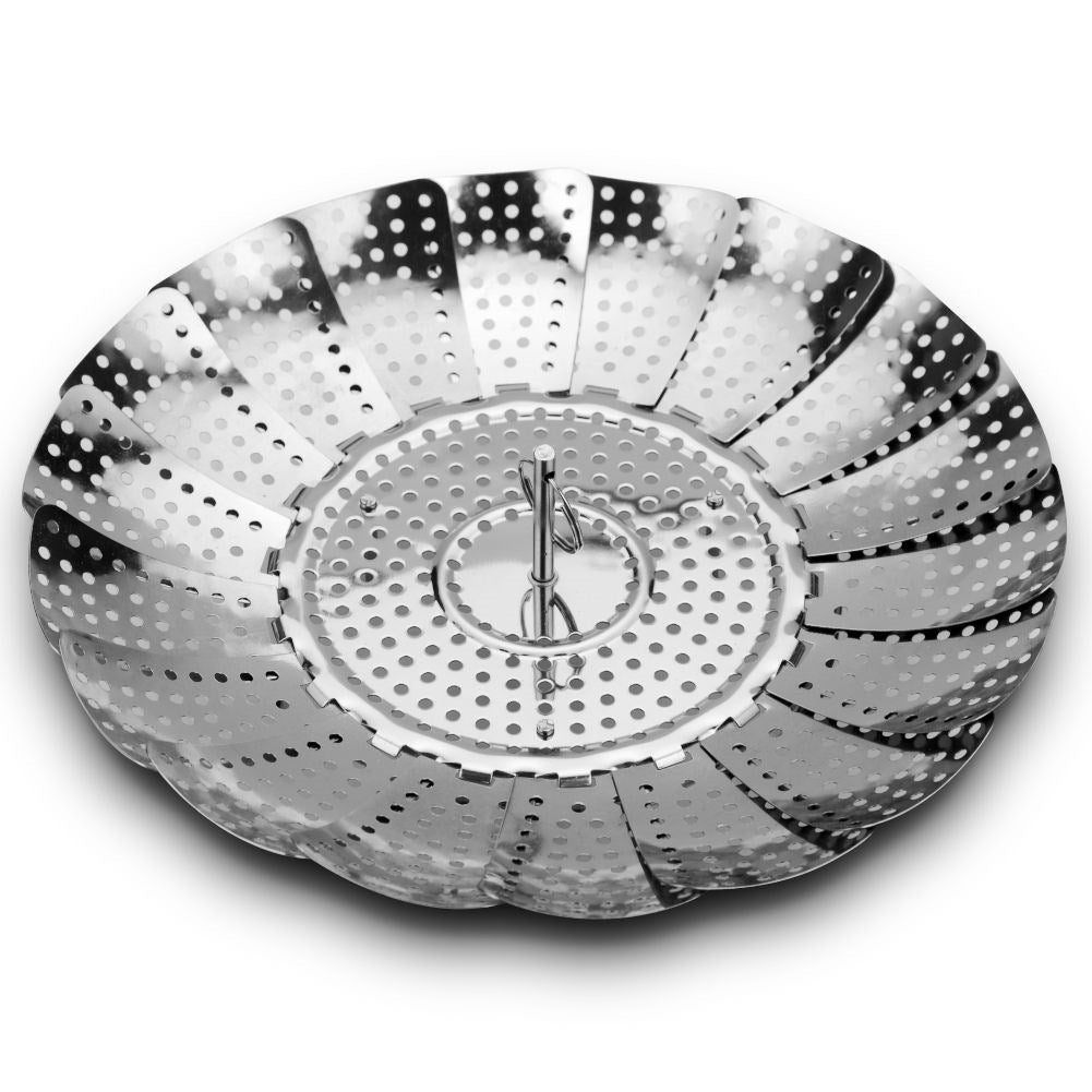 Steaming insert in stainless steel with fold-out legs
