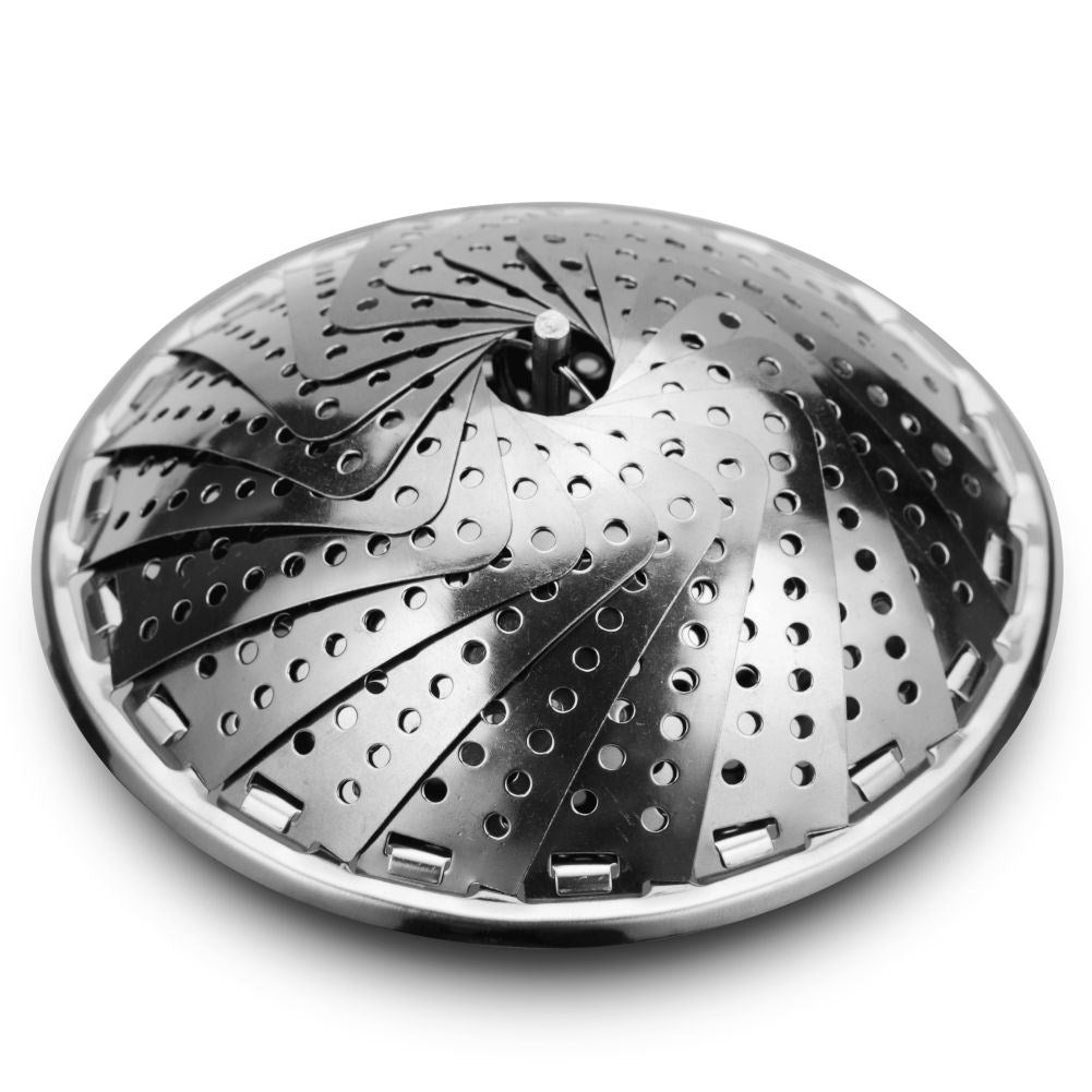 Steaming insert in stainless steel with fold-out legs