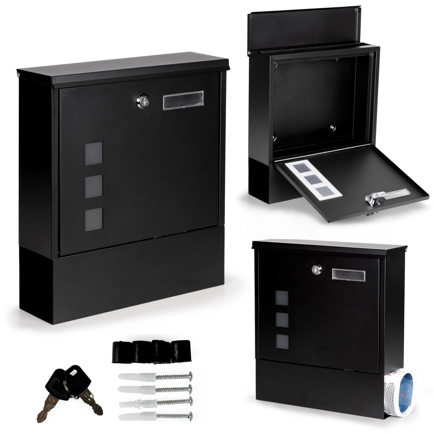 Steel Mailbox Letterbox black with lock