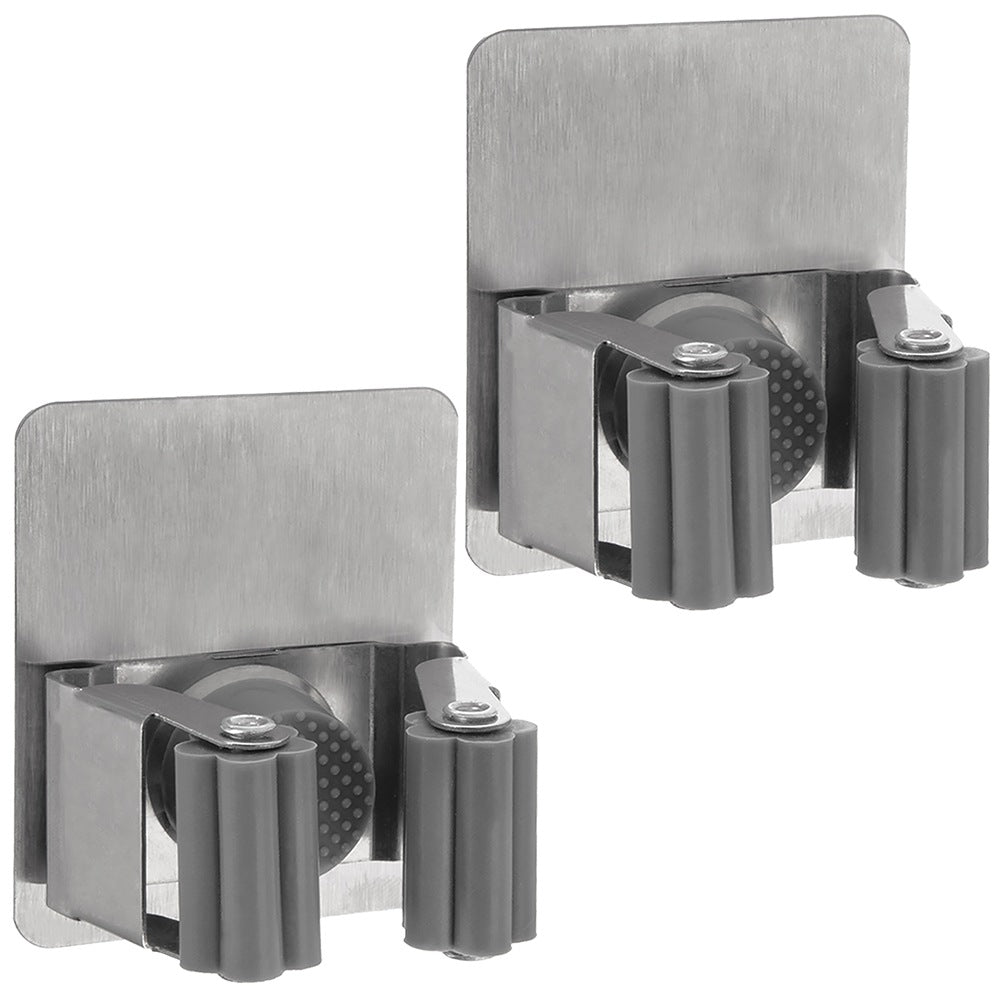 Steel Mop, Broom & Tool Holder, Self-Adhesive, 2-Pack