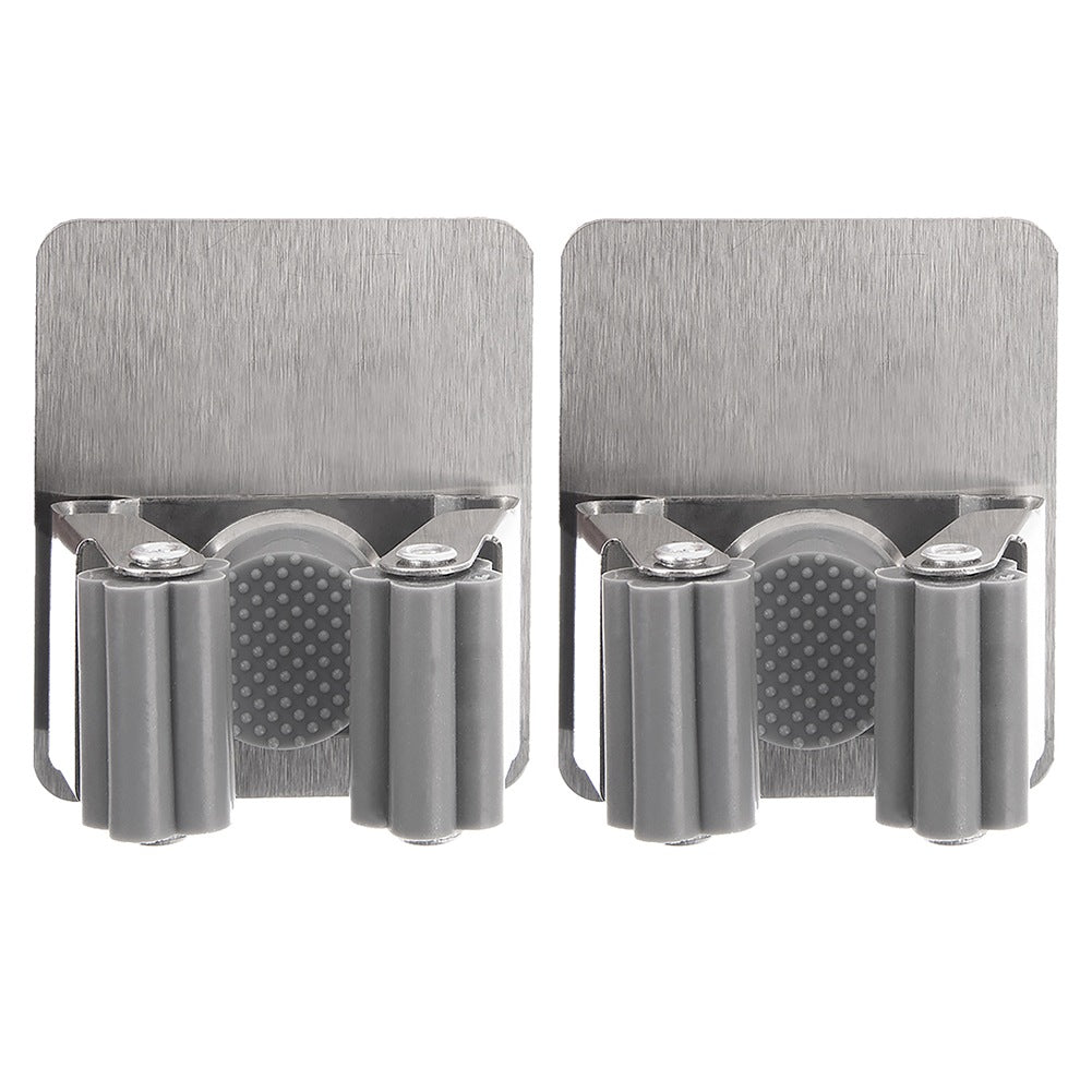 Steel Mop, Broom & Tool Holder, Self-Adhesive, 2-Pack