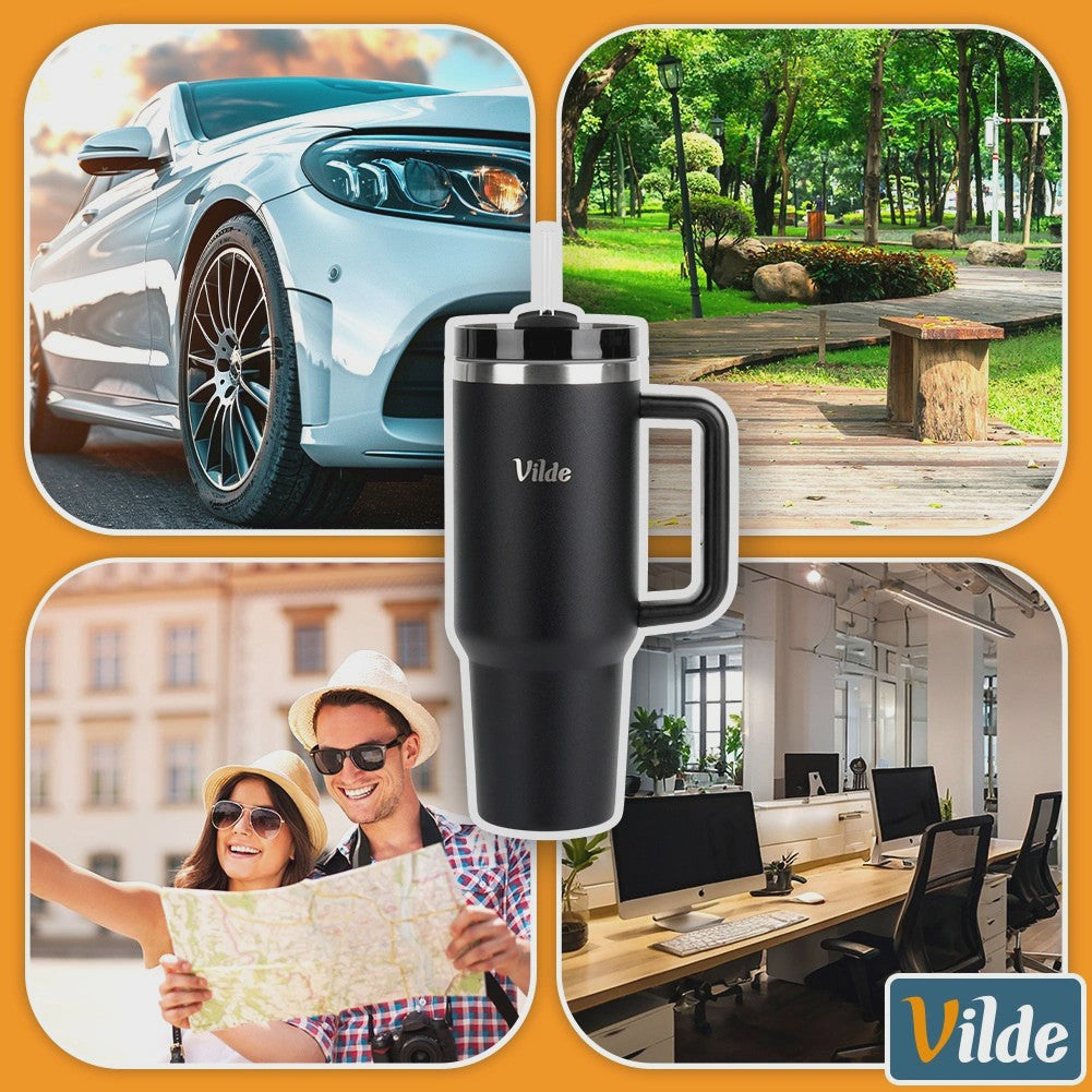Steel Travel Mug with Handle, 1.2L, Black