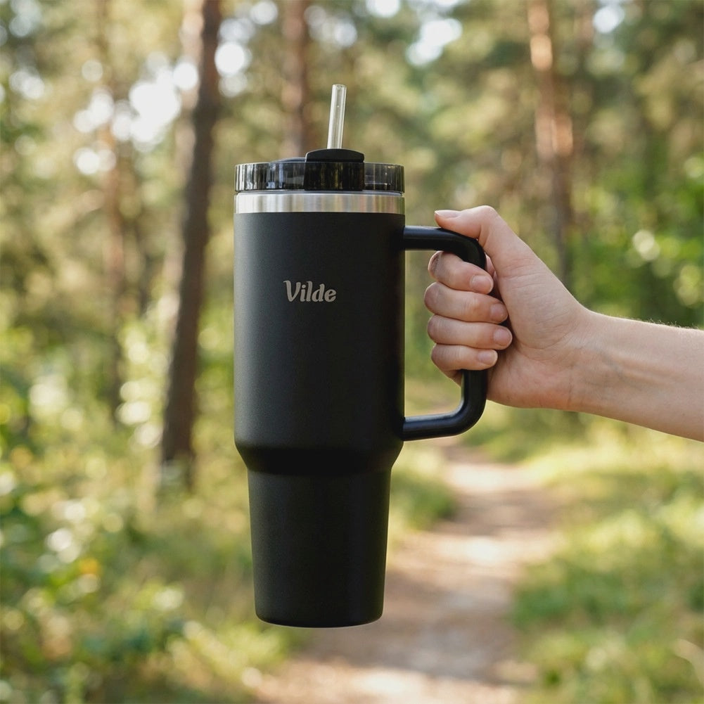 Steel Travel Mug with Handle, 1.2L, Black