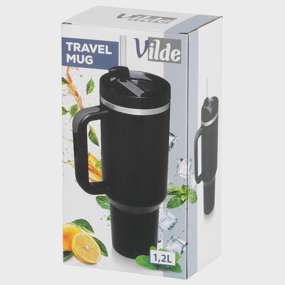 Steel Travel Mug with Handle, 1.2L, Black