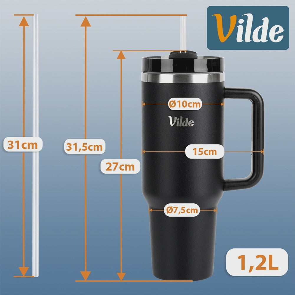 Steel Travel Mug with Handle, 1.2L, Black
