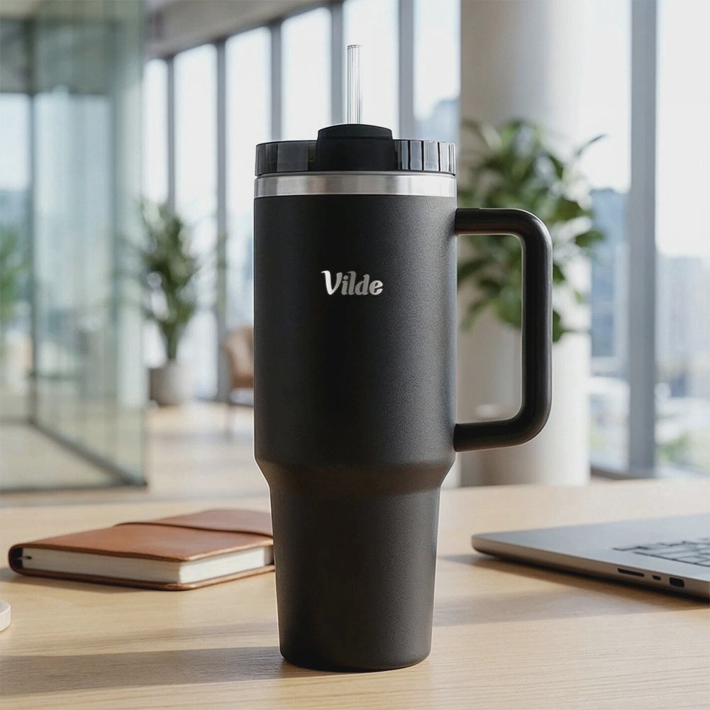Steel Travel Mug with Handle, 1.2L, Black