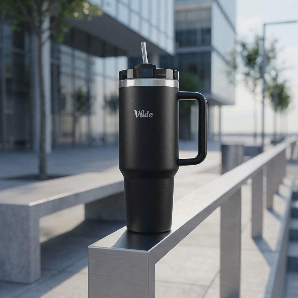 Steel Travel Mug with Handle, 1.2L, Black