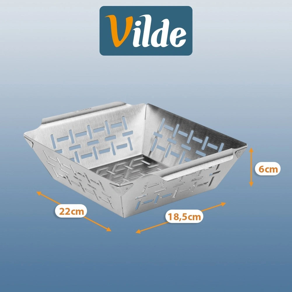 Steel Vegetable Grill Basket, Perforated, 22x18.5x6 cm