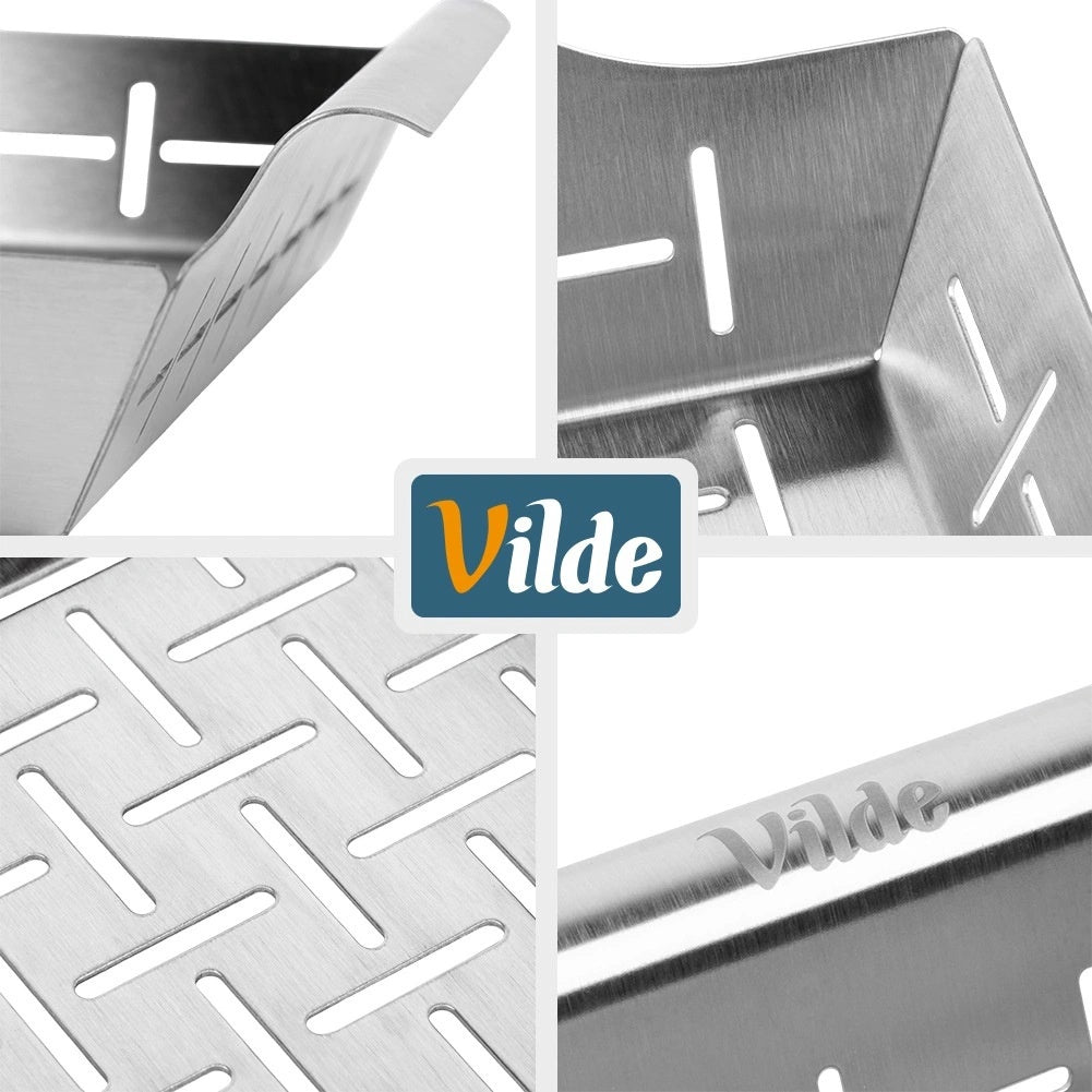 Steel Vegetable Grill Basket, Perforated, 22x18.5x6 cm