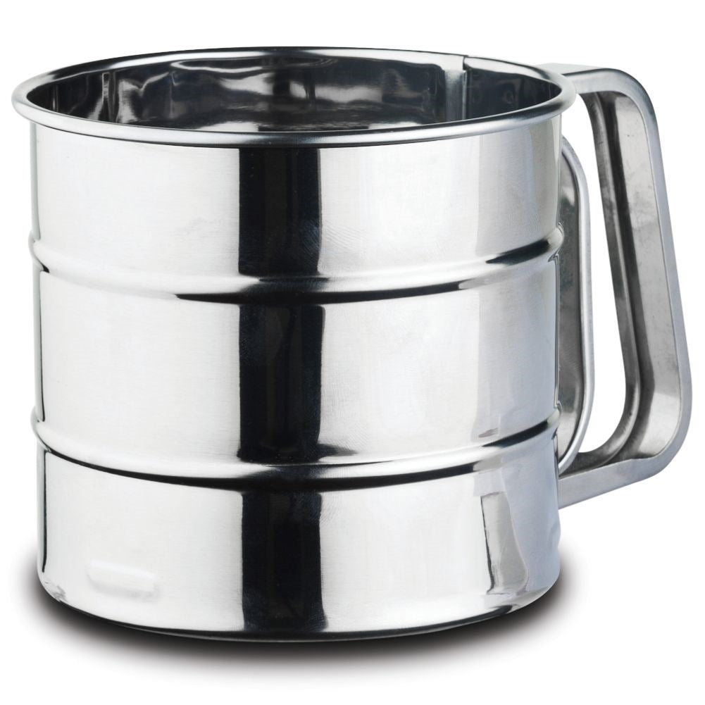Steel mug for fluffy flour and powdered pastries