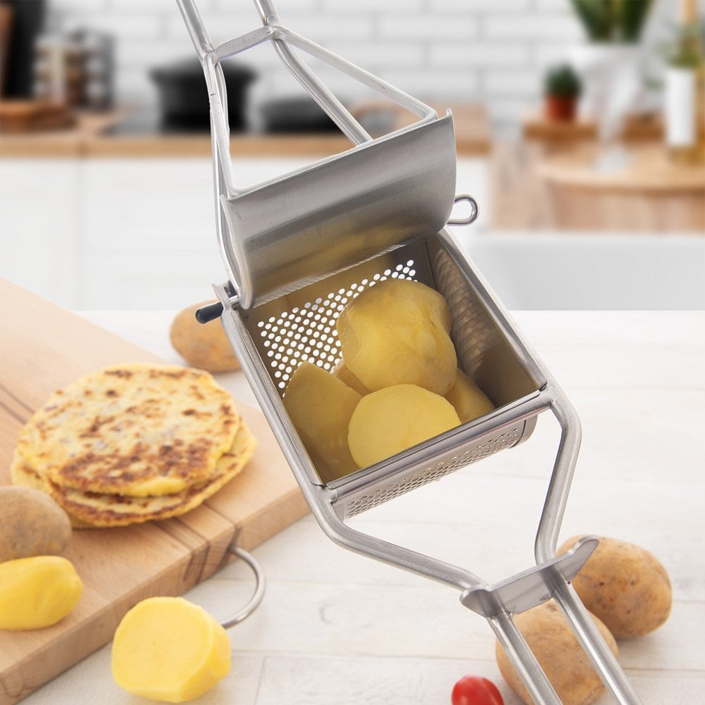 Steel potato press