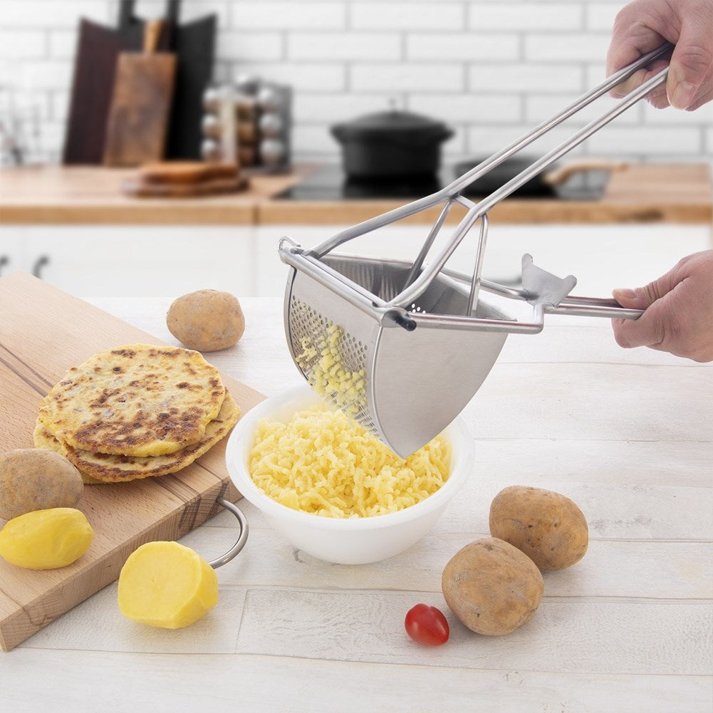 Steel potato press