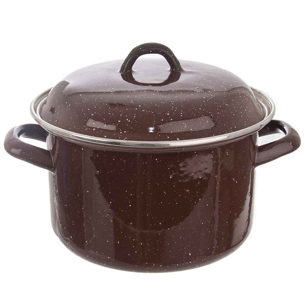 Steel pot with enamel, 20 cm, lid, for all stoves