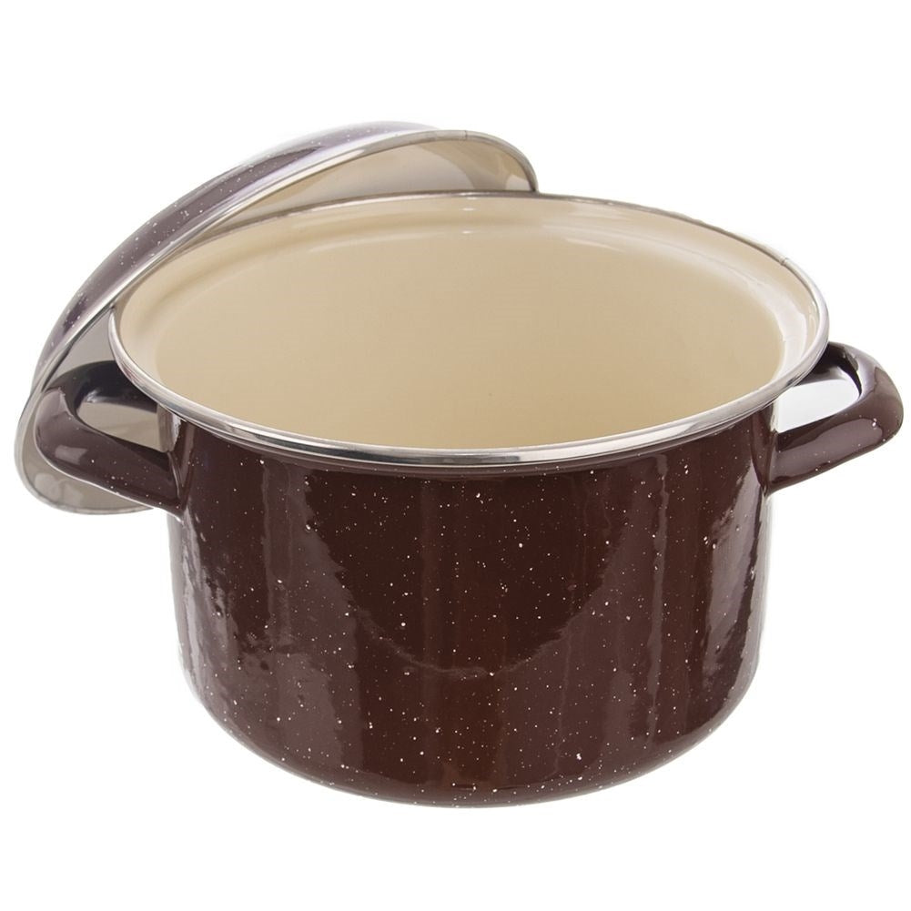 Steel pot with enamel, 20 cm, lid, for all stoves