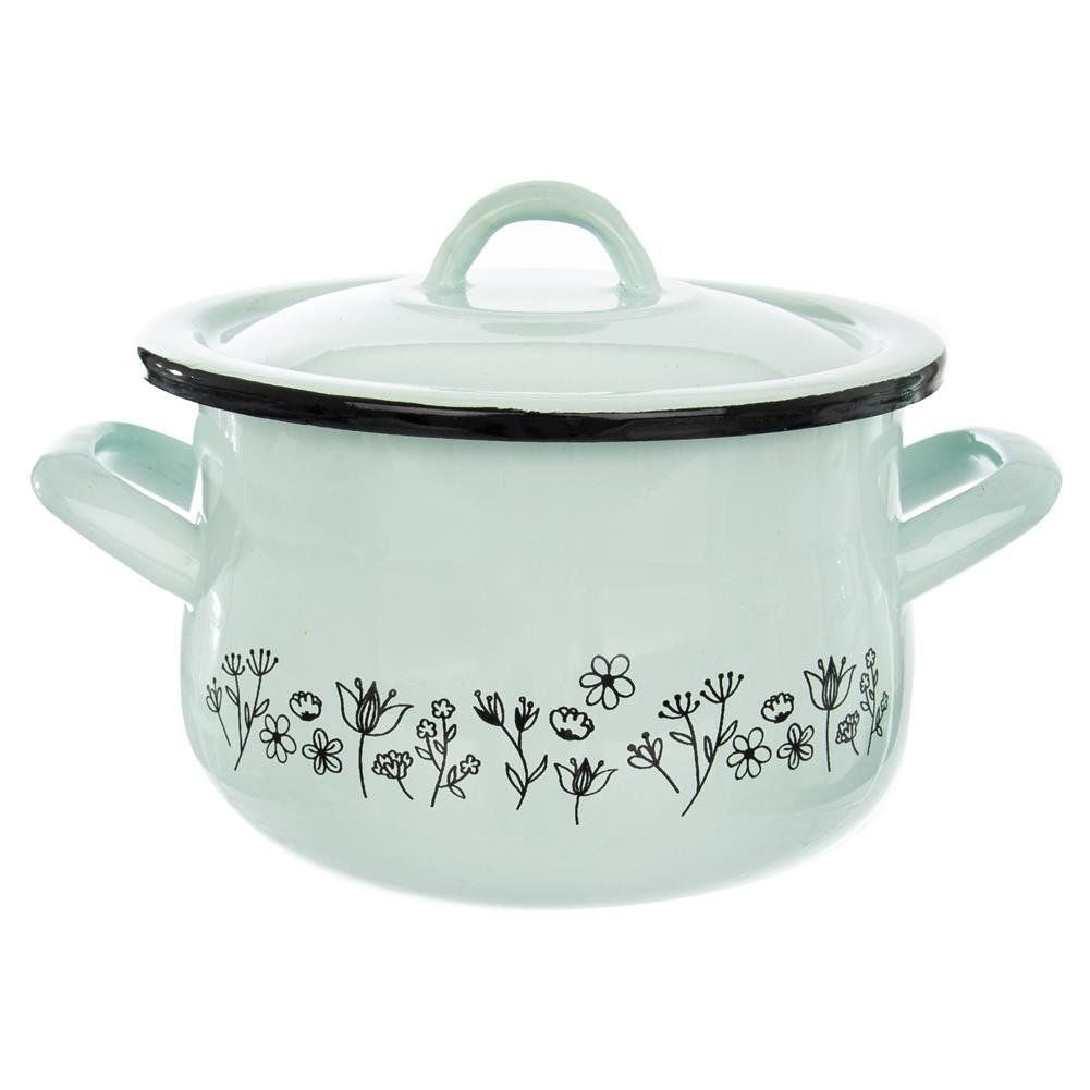 Steel pot with enamel and lid, 16 cm, unique design