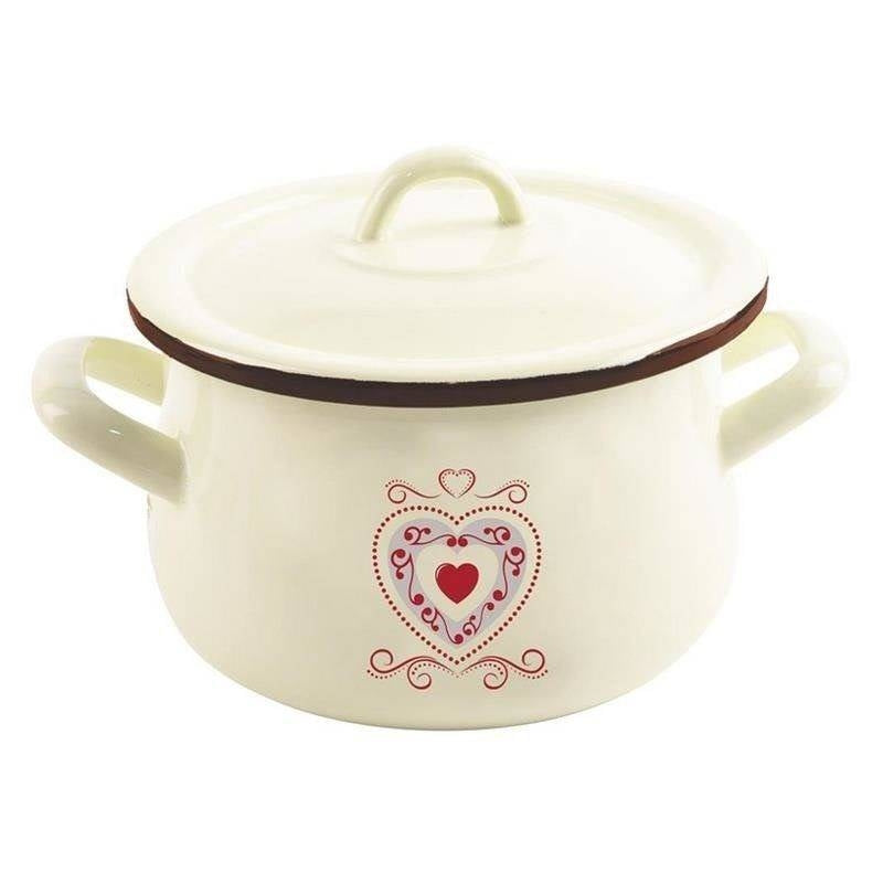 Steel pot with lid - 16 cm enamelled, stove-friendly