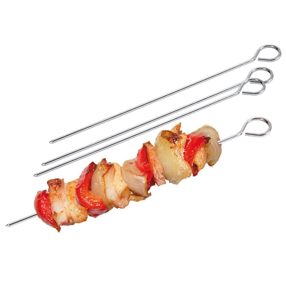 Steel skewers for grilling and baking meat and vegetables