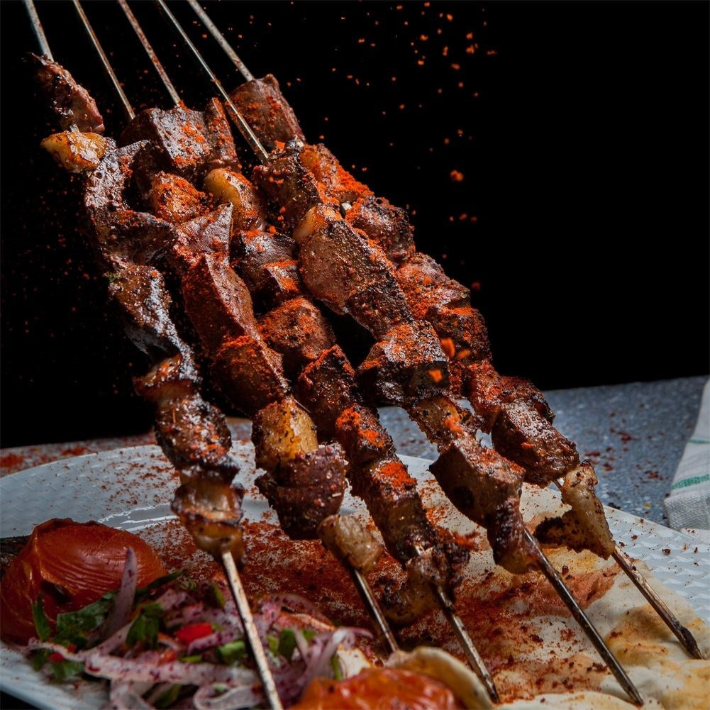 Steel skewers for grilling and baking meat and vegetables