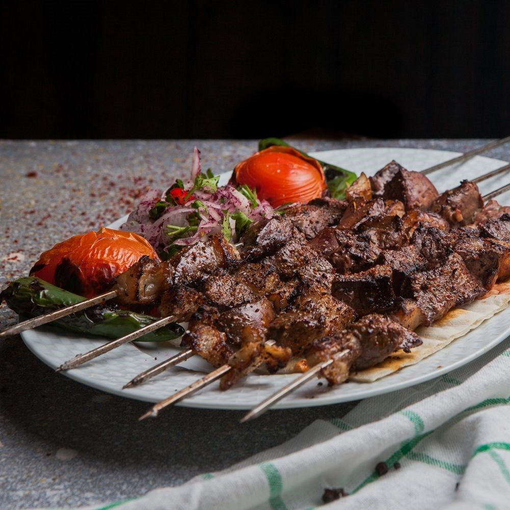 Steel skewers for grilling and baking meat and vegetables