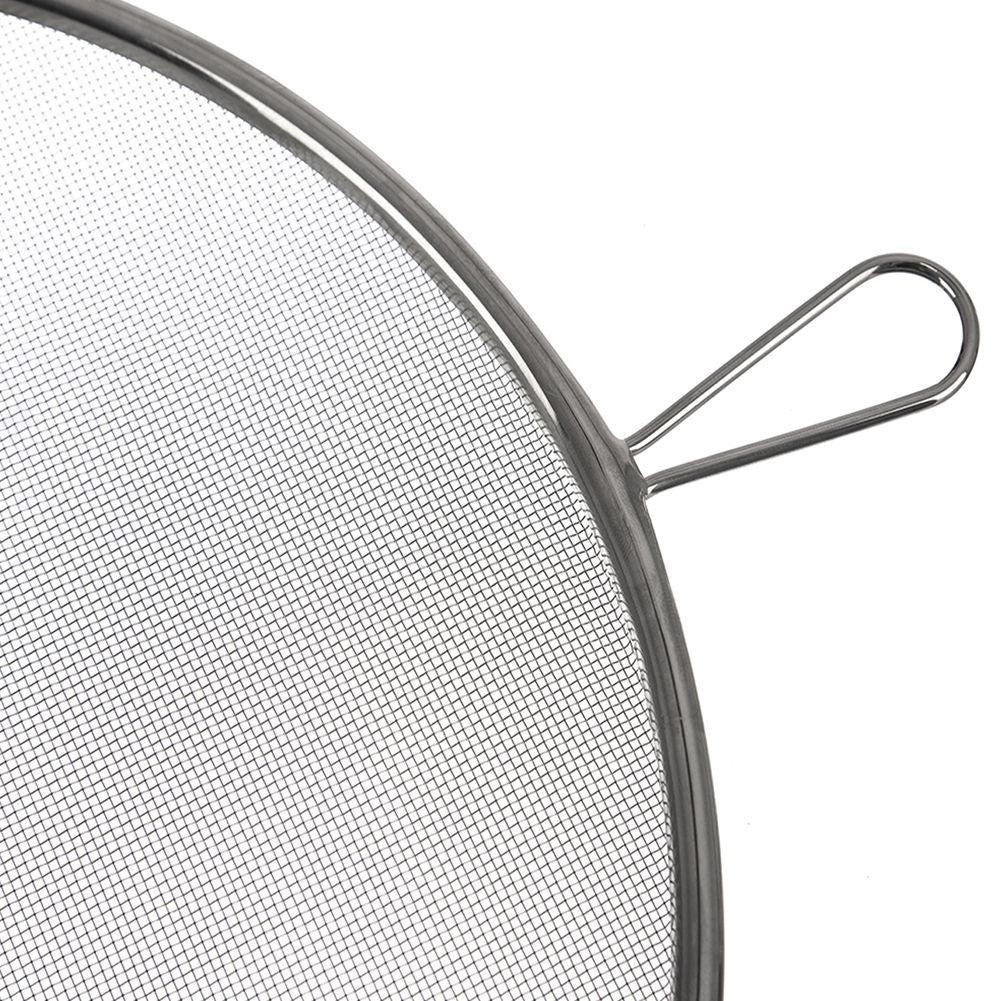 Steel strainer protective cover prevents grease splashes, with suspension loop