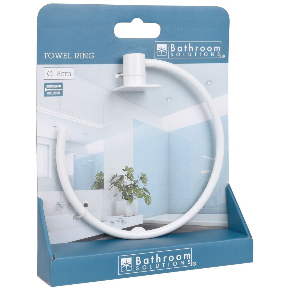 Steel towel holder white round 18 cm