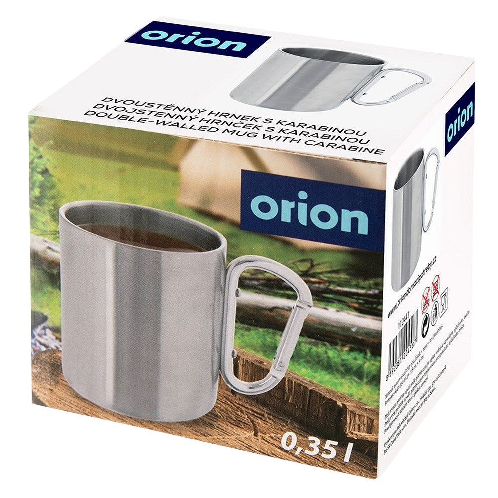 Steel travel mug with carabiner 350 ml