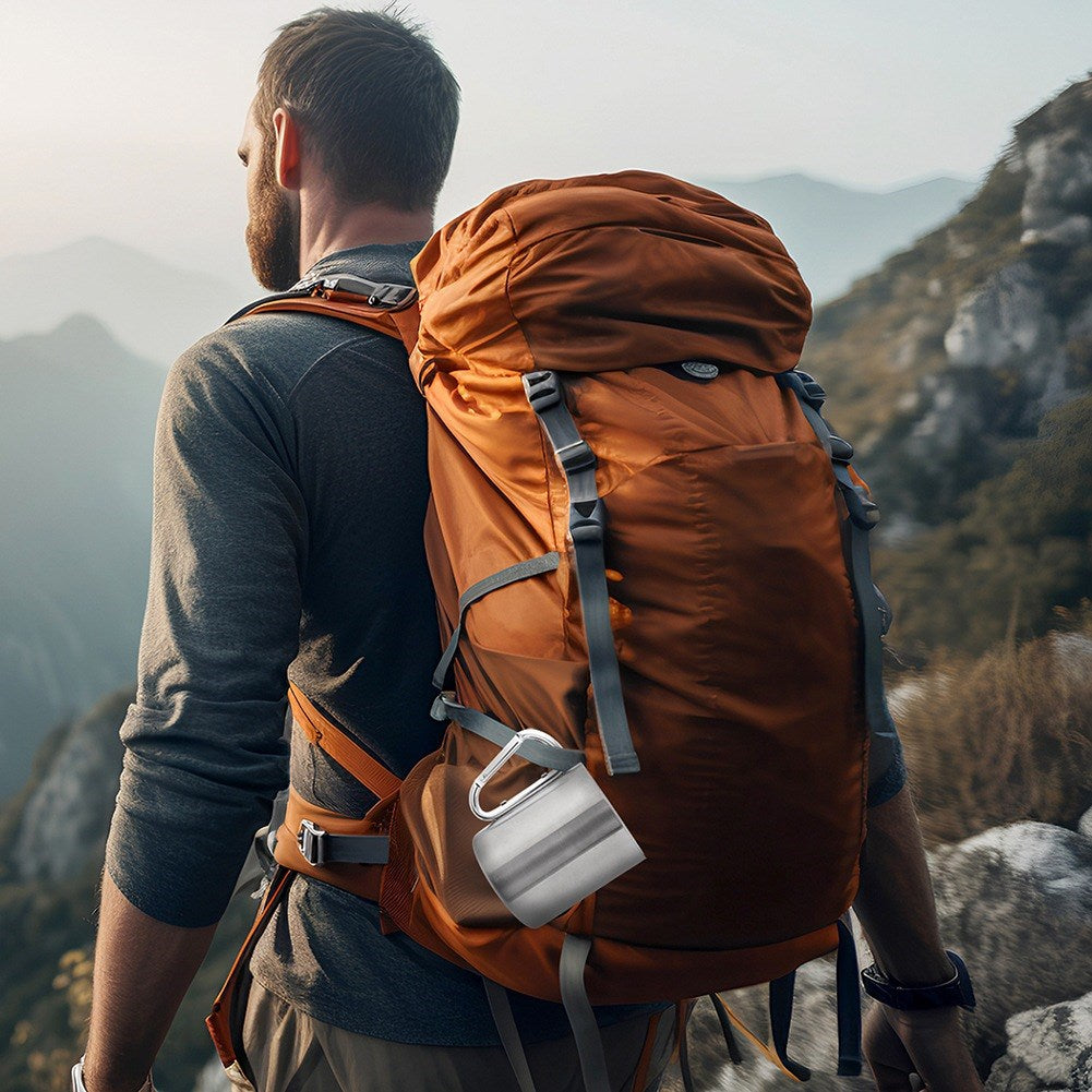 Steel travel mug with carabiner 350 ml