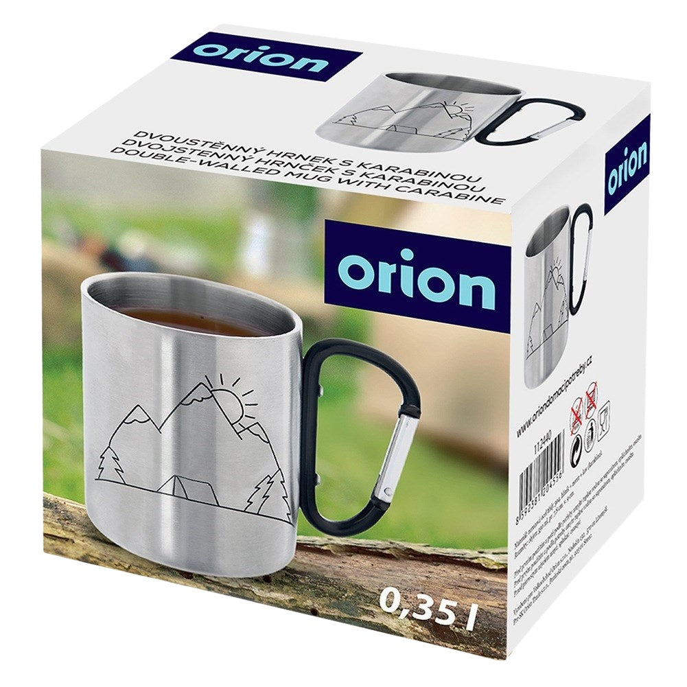 Steel travel mug with carabiner 350 ml