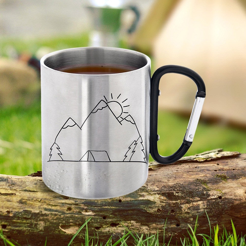 Steel travel mug with carabiner 350 ml