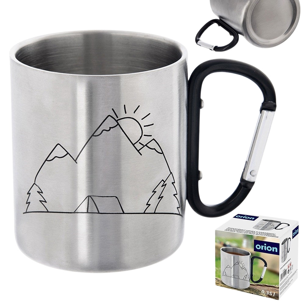 Steel travel mug with carabiner 350 ml