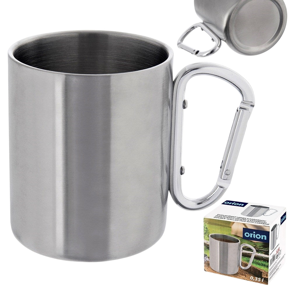 Steel travel mug with carabiner 350 ml