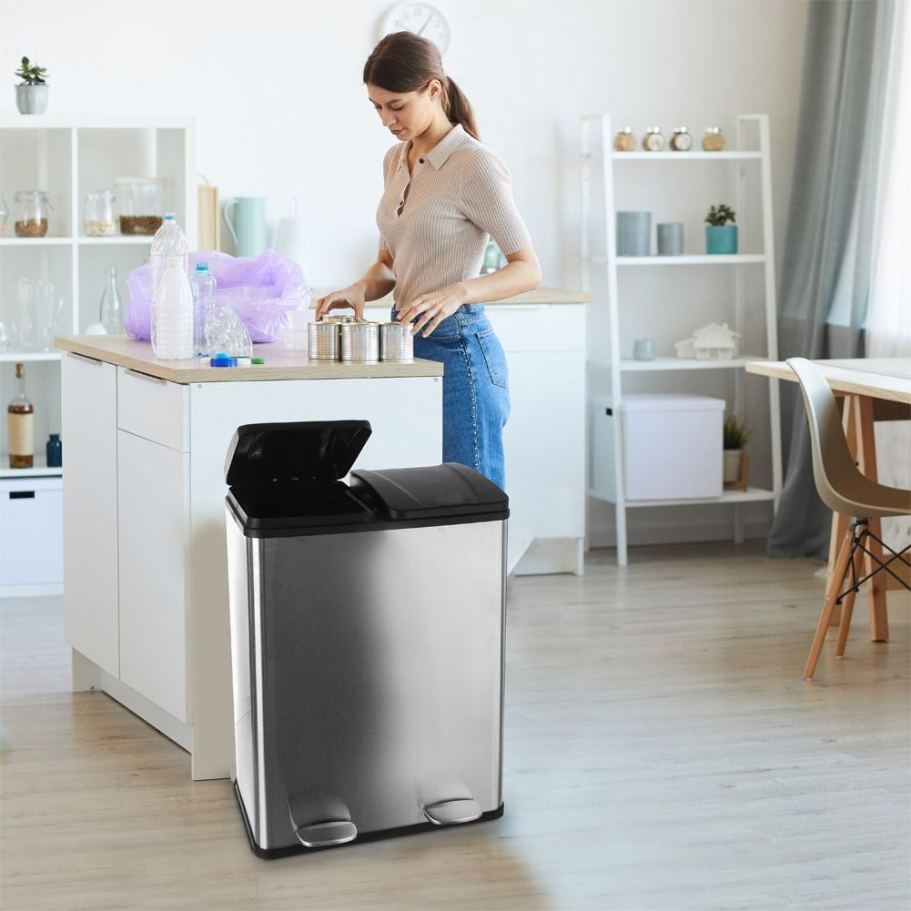 Steel waste sorting bin with pedal 2x30 l