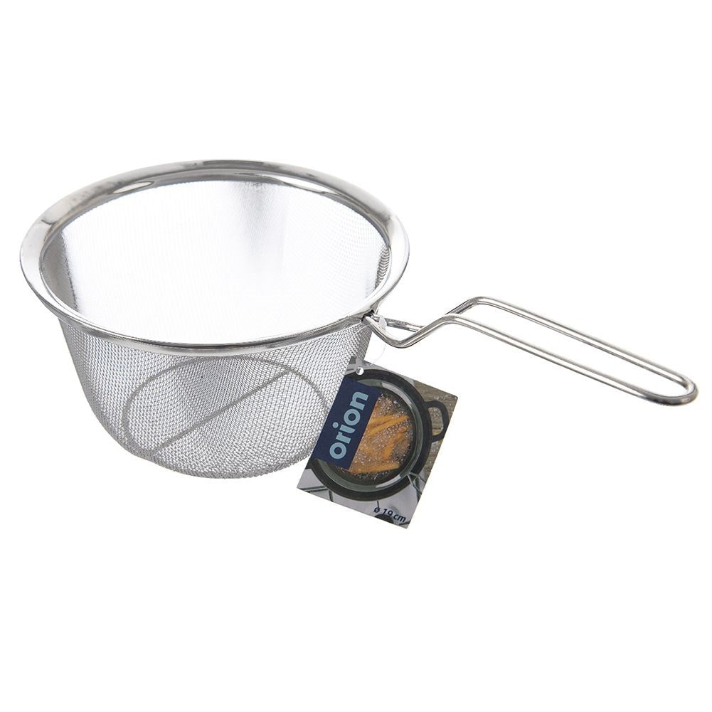 Steel wire basket with long handle for frying and straining
