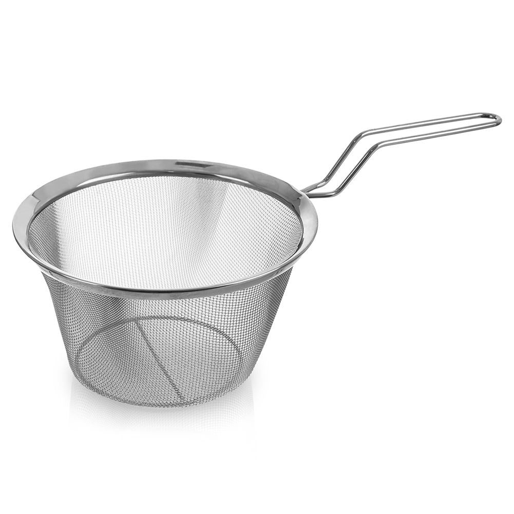 Steel wire basket with long handle for frying and straining