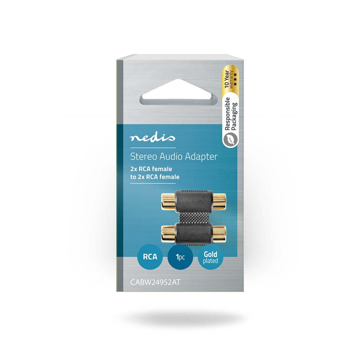 Stereo Audio Adapter | 2x RCA Female | 2x RCA Female | Gold Plated | Straight | ABS | Anthracite | 1 pc. | Box