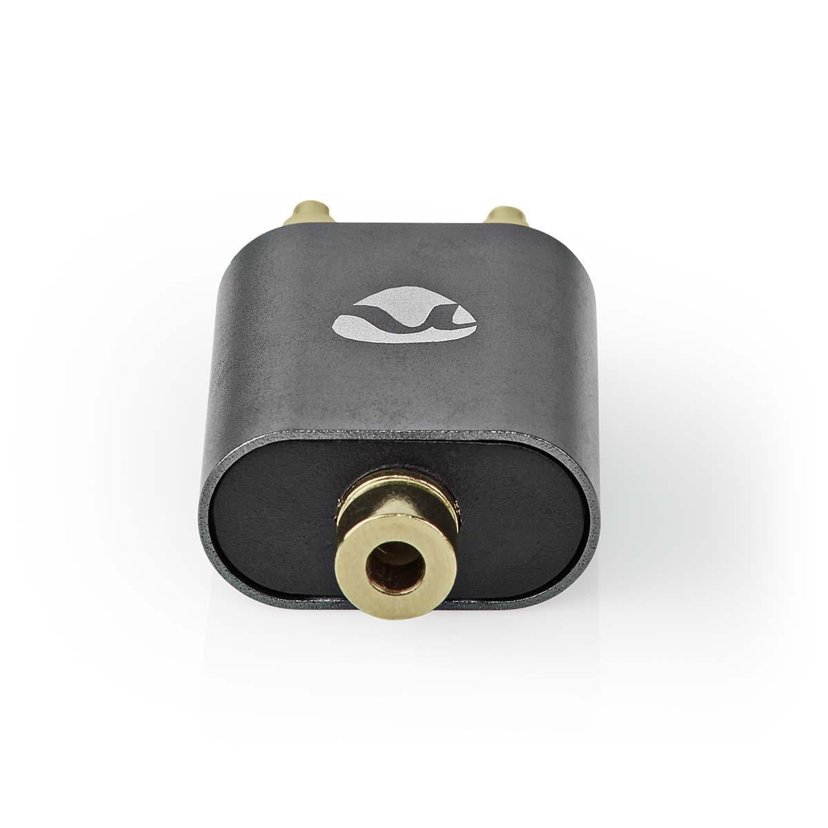 Stereo Audio Adapter | 2x RCA Male | 3.5 mm Female | Gold Plated | Straight | Aluminum | Gray With Metal | 1 pc. | Carton with covered window