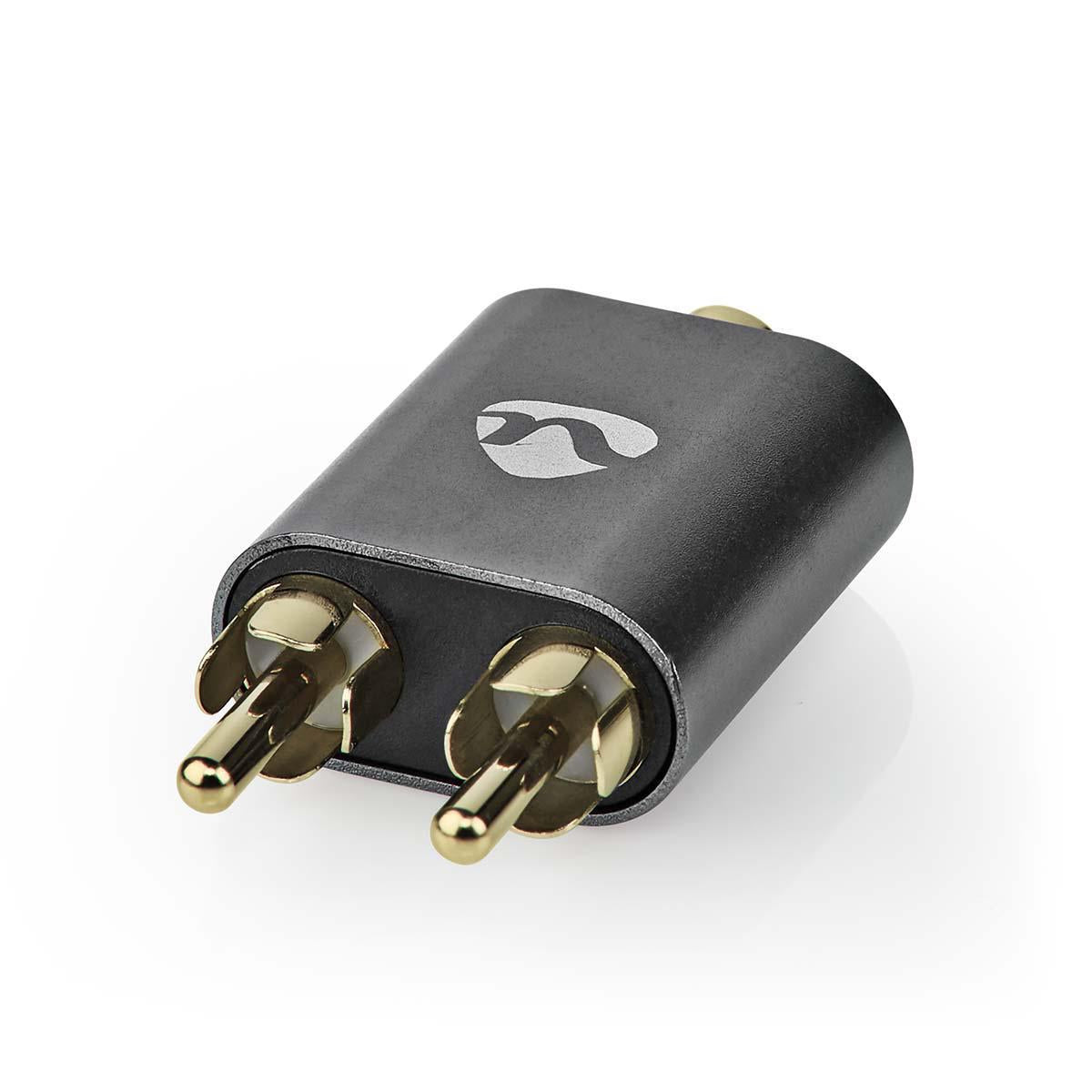 Stereo Audio Adapter | 2x RCA Male | 3.5 mm Female | Gold Plated | Straight | Aluminum | Gray With Metal | 1 pc. | Carton with covered window