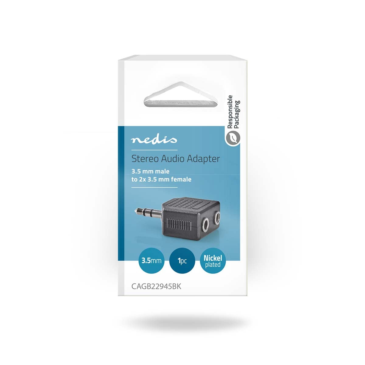 Stereo Audio Adapter | 3.5 mm Male | 2x 3.5 mm, Female | Nickel plated | Straight | ABS | Black | 1 pc. | Box