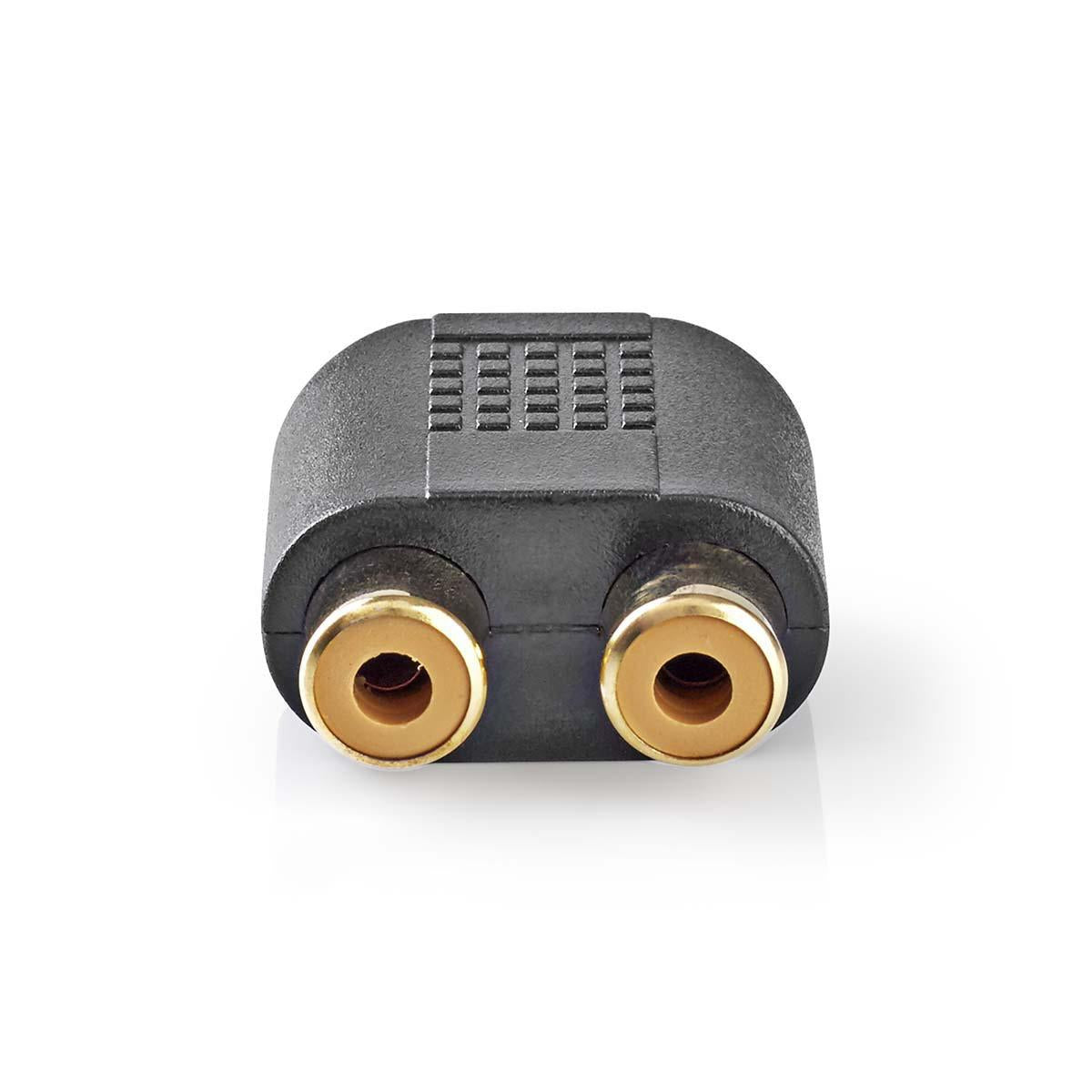 Stereo Audio Adapter | 3.5 mm Male | 2x RCA Female | Gold Plated | Straight | ABS | Black | 10 pieces. | Plastic bag