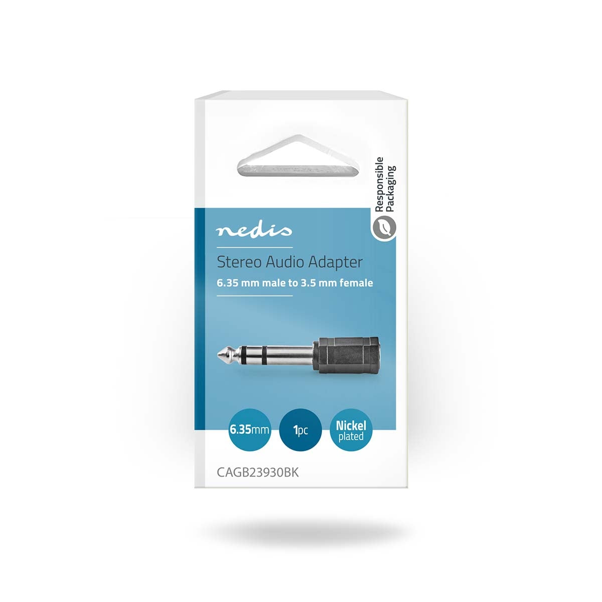 Stereo Audio Adapter | 6.35 mm Male | 3.5 mm Female | Nickel plated | Straight | ABS | Black | 1 pc. | Box