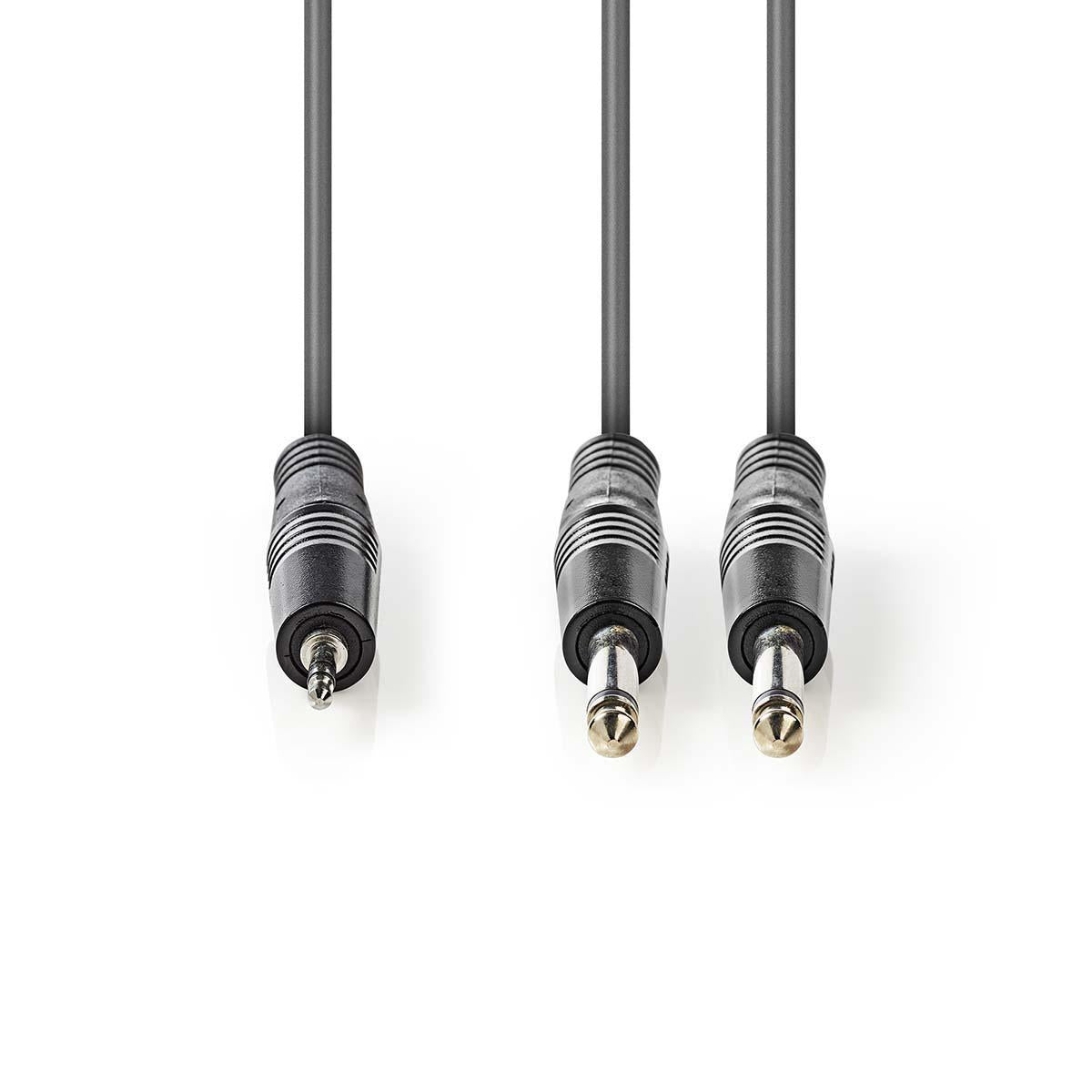 Stereo Audio Cable | 2x 6.35 mm Male | 3.5 mm Male | Nickel plated | 1.50 m | Round | Dark gray | Cardboard sleeve