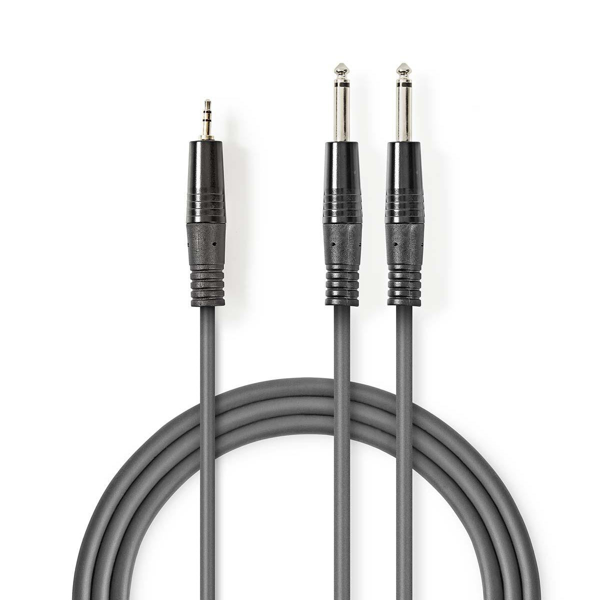 Stereo Audio Cable | 2x 6.35 mm Male | 3.5 mm Male | Nickel plated | 3.00 m | Round | Dark gray | Cardboard sleeve