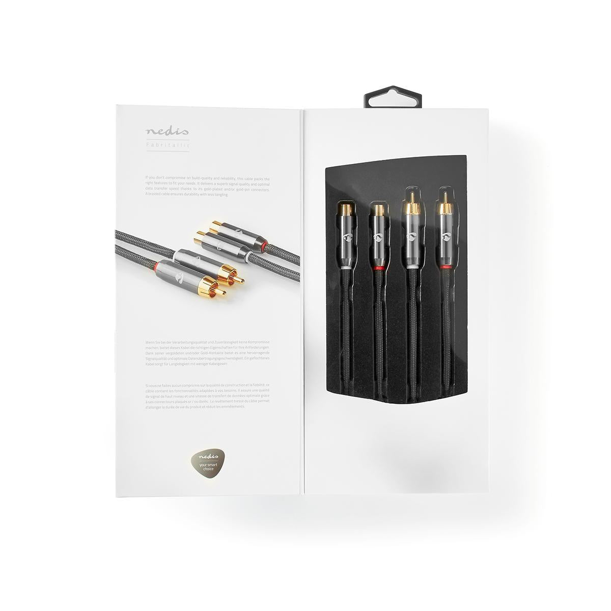 Stereo Audio Cable | 2x RCA Male | 2x RCA Female | Gold Plated | 5.00 m | Round | Gray / Gray With Metal | Carton with covered window
