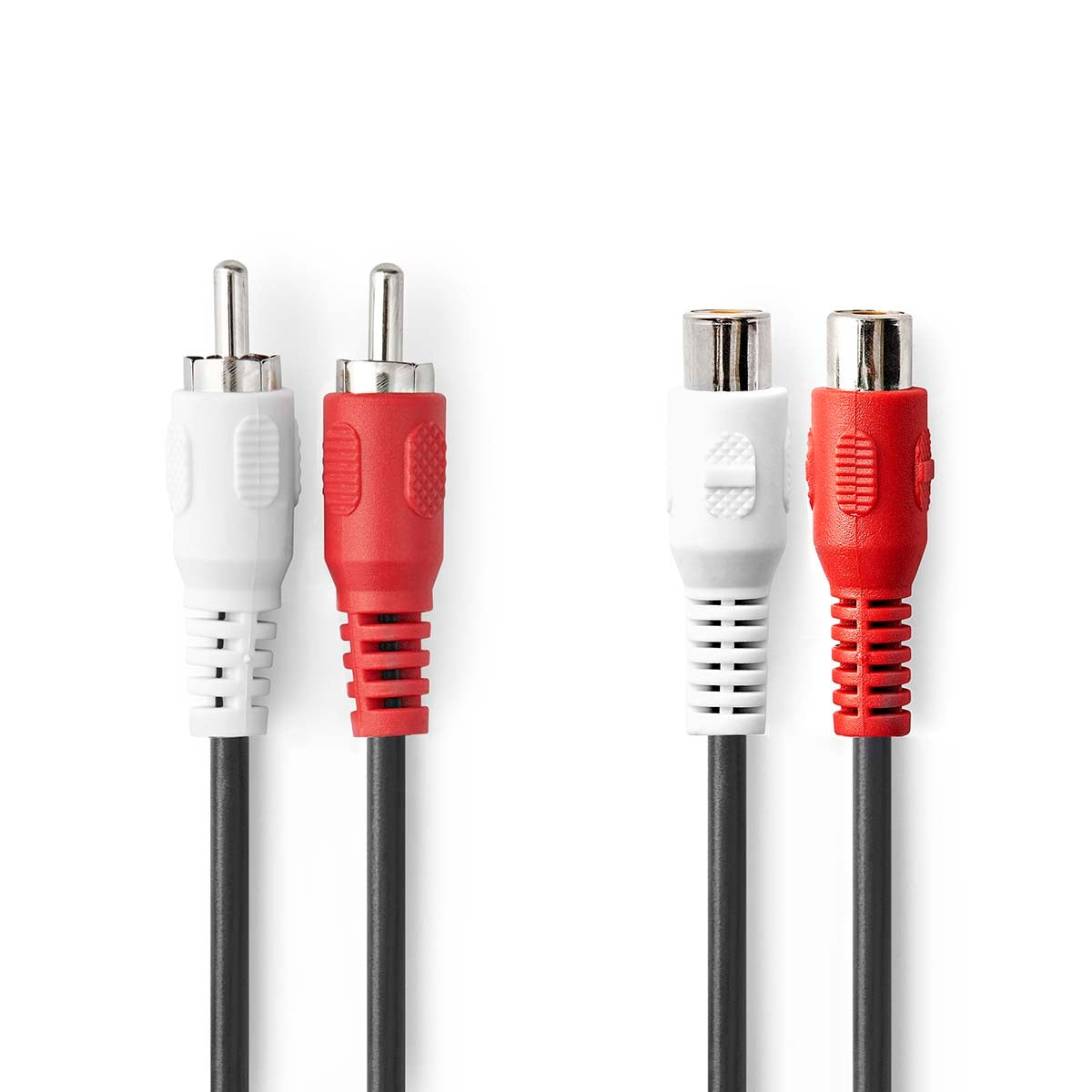 Stereo Audio Cable | 2x RCA Male | 2x RCA Female | Nickel Plated | 10.0 m | Round | Black | Plastic bag