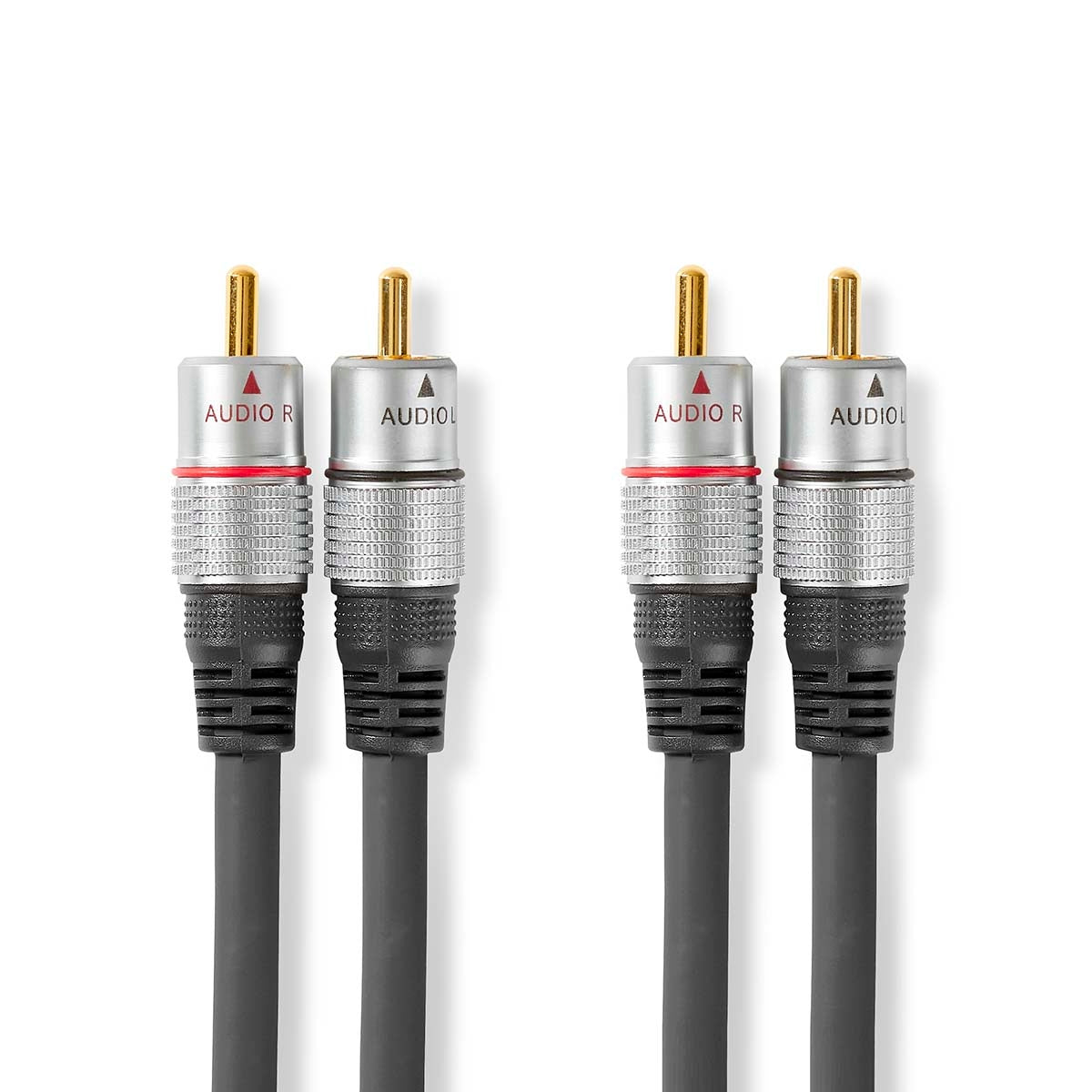 Stereo Audio Cable | 2x RCA Male | 2x RCA Male | Gold Plated | 0.80 m | Round | Anthracite | Box